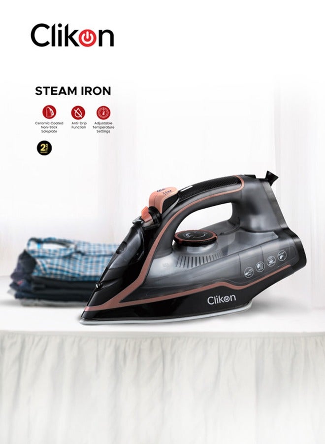 Ceramic Soleplate Steam Iron 2400W – Fast Heating & Smooth Glide for Perfectly Pressed Clothes 2400 W CK4125 Black/Brown