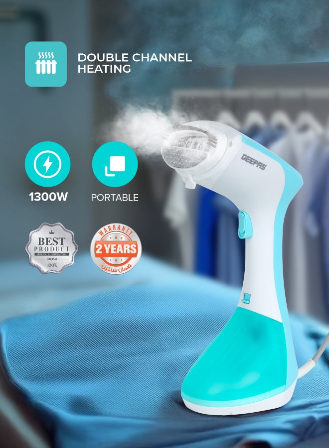 Handheld Garment Steamer 1300 W|  Ready to Use in 30 Seconds | Suitable for All Kinds of Fabric and Safe for Delicate Fabrics| Equipped with Stainless Steel Panel and 260 ML Capacity| 2 Years Warranty 260 ml 1300 W GGS25043-GN Green/White