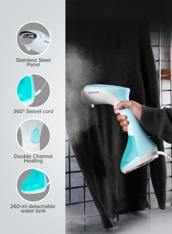 Handheld Garment Steamer 1300 W|  Ready to Use in 30 Seconds | Suitable for All Kinds of Fabric and Safe for Delicate Fabrics| Equipped with Stainless Steel Panel and 260 ML Capacity| 2 Years Warranty 260 ml 1300 W GGS25043-GN Green/White