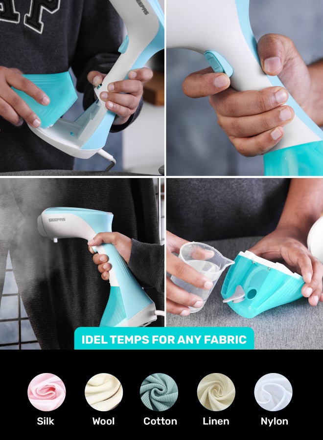 Handheld Garment Steamer 1300 W|  Ready to Use in 30 Seconds | Suitable for All Kinds of Fabric and Safe for Delicate Fabrics| Equipped with Stainless Steel Panel and 260 ML Capacity| 2 Years Warranty 260 ml 1300 W GGS25043-GN Green/White