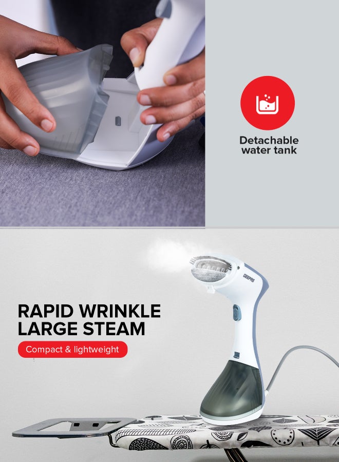 Handheld Garment Steamer 1300 W| Ready to Use in 30 Seconds| Suitable for All Kinds of Fabric and Safe for Delicate Fabrics| Equipped with Stainless Steel Panel and 260 ML Capacity| 2 Years Warranty 260 ml 1300 W GGS25043-GR Grey/White