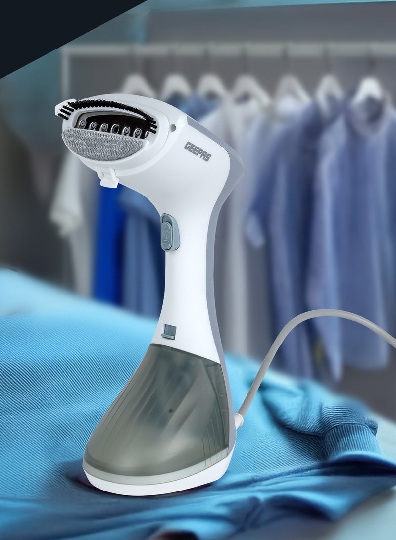 Handheld Garment Steamer 1300 W| Ready to Use in 30 Seconds| Suitable for All Kinds of Fabric and Safe for Delicate Fabrics| Equipped with Stainless Steel Panel and 260 ML Capacity| 2 Years Warranty 260 ml 1300 W GGS25043-GR Grey/White