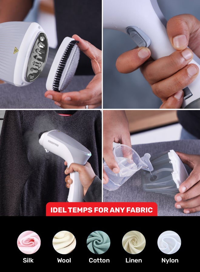 Handheld Garment Steamer 1300 W| Ready to Use in 30 Seconds| Suitable for All Kinds of Fabric and Safe for Delicate Fabrics| Equipped with Stainless Steel Panel and 260 ML Capacity| 2 Years Warranty 260 ml 1300 W GGS25043-GR Grey/White