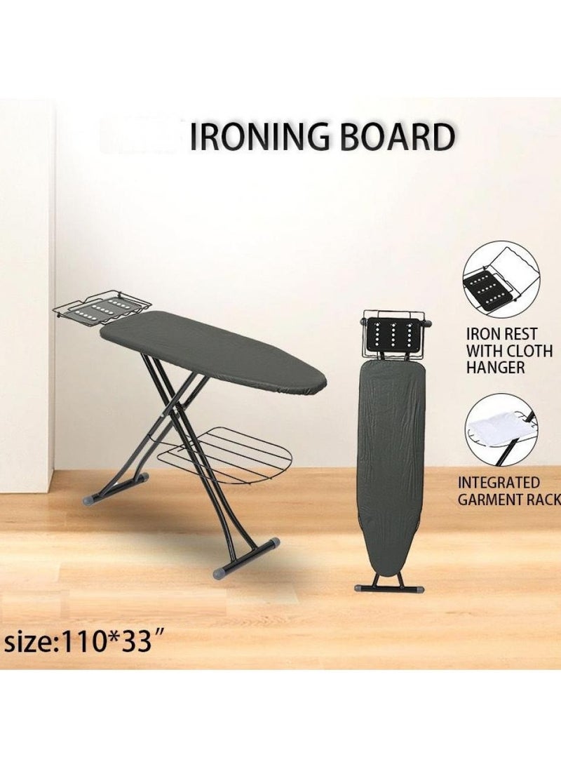 Ironing Board Compact Iron Board with Iron Rest and Hanger & Extra Thick Cover Folding Heavy Duty Ironing Board