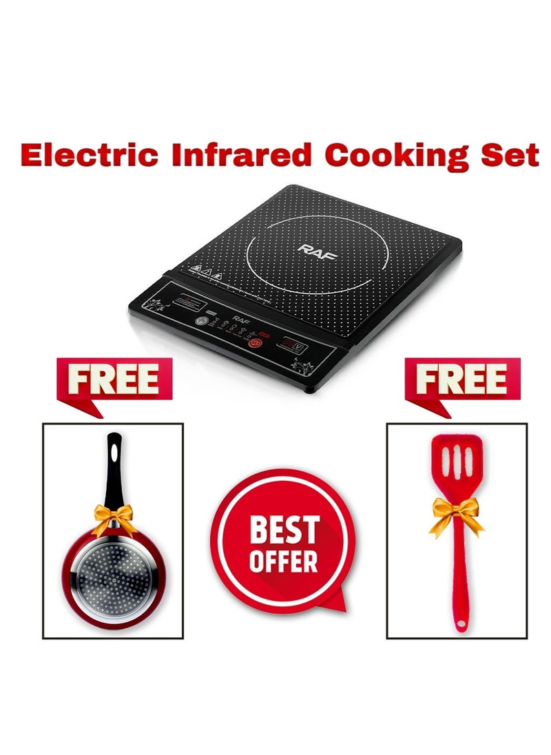 The Ultimate Cooking Set: 2000W Infrared Electric Cooktop with Scratch-Resistant Ceramic Plate, plus a Frying Pan and Cooking Spoon, Free!