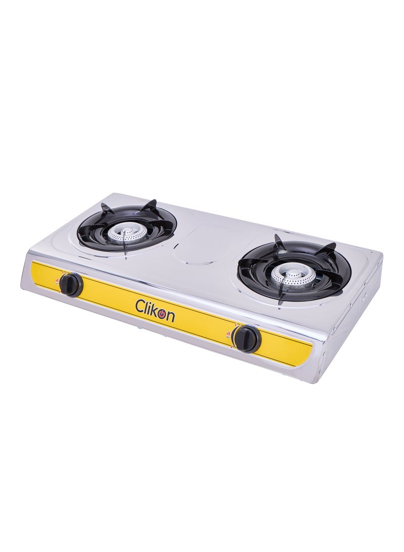 2 Burner Stainless Steel Gas Stove Cooktop CK2144 Yellow/Silver