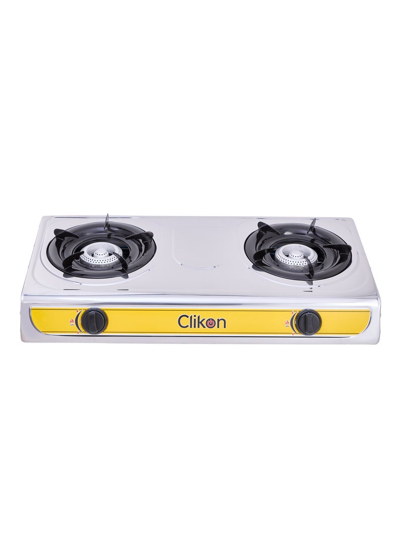 2 Burner Stainless Steel Gas Stove Cooktop CK2144 Yellow/Silver