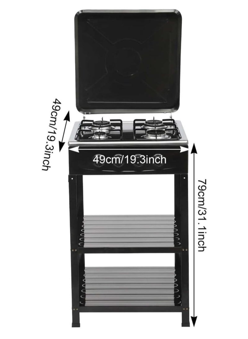 4 Burner Gas Stove Stainless Steel with Air Cover, Gas Hob High-Efficiency Cooktop with Safety Features, Easy to Clean, Heavy Duty Kitchen Gas Cooker, Perfect for Camping, Home Cooking, and Outdoor Use