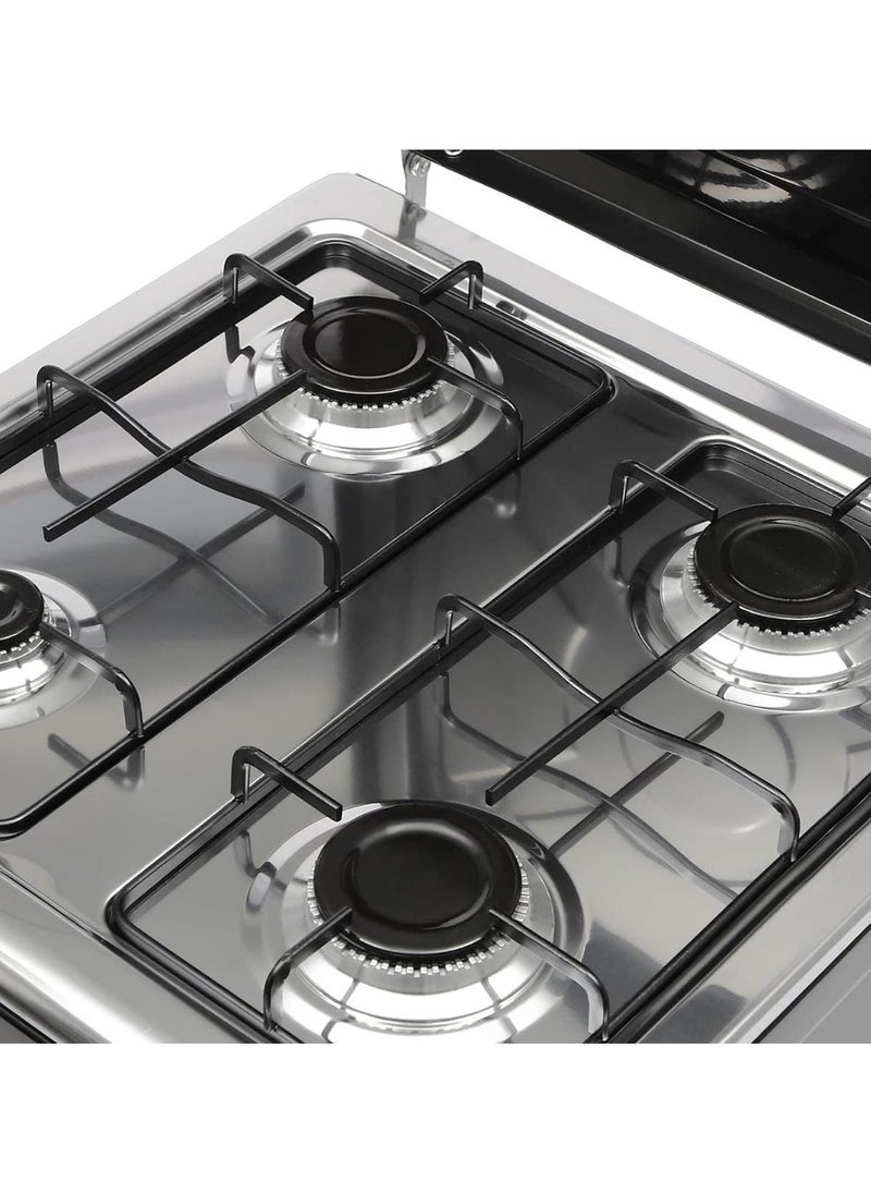 4 Burner Gas Stove Stainless Steel with Air Cover, Gas Hob High-Efficiency Cooktop with Safety Features, Easy to Clean, Heavy Duty Kitchen Gas Cooker, Perfect for Camping, Home Cooking, and Outdoor Use