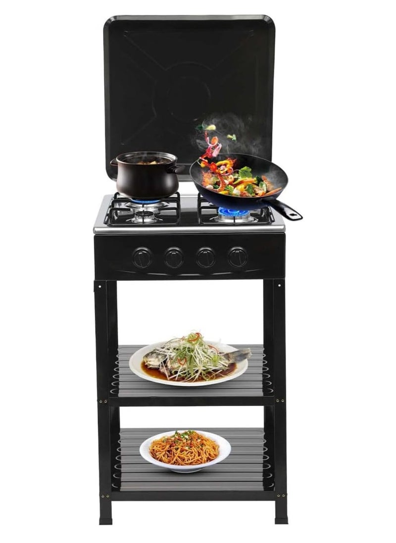 4 Burner Gas Stove Stainless Steel with Air Cover, Gas Hob High-Efficiency Cooktop with Safety Features, Easy to Clean, Heavy Duty Kitchen Gas Cooker, Perfect for Camping, Home Cooking, and Outdoor Use