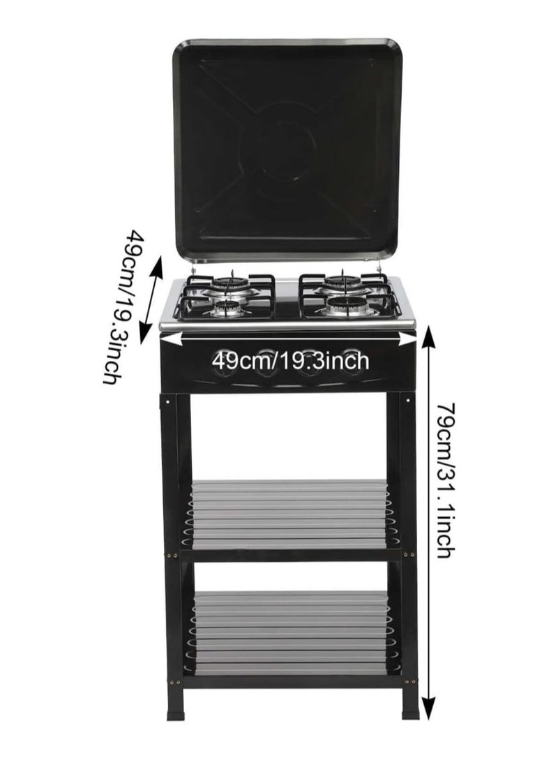 4 Burner Gas Stove Stainless Steel with Air Cover, Gas Hob High-Efficiency Cooktop with Safety Features, Easy to Clean, Heavy Duty Kitchen Gas Cooker, Perfect for Camping, Home Cooking, and Outdoor Use