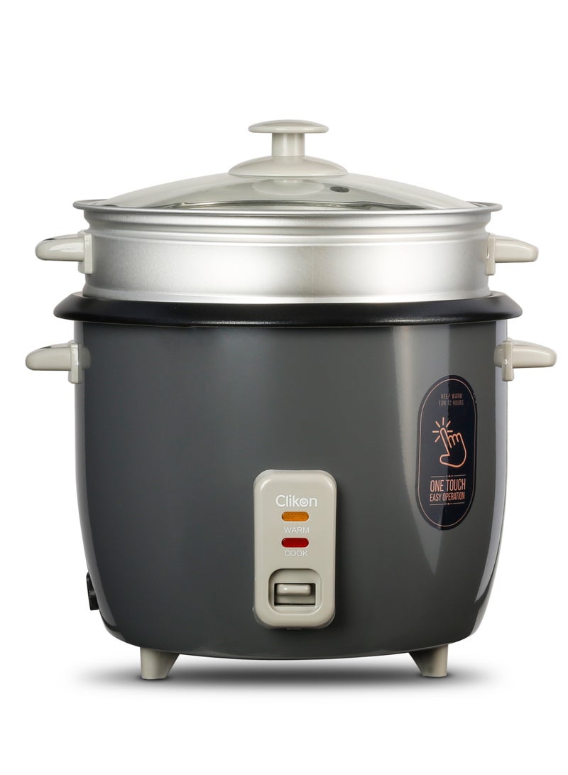 2.2 L Electric Rice Cooker With Non-Stick Inner Pot And Stainless Steel Lid, Includes Warm/Cook And Steam Function/Rice Spoon And Measuring Cup/Perfect For Cooking Rice And Other Grains, Steaming Vegetables 2.2 L 900 W CK2704 Dark Grey