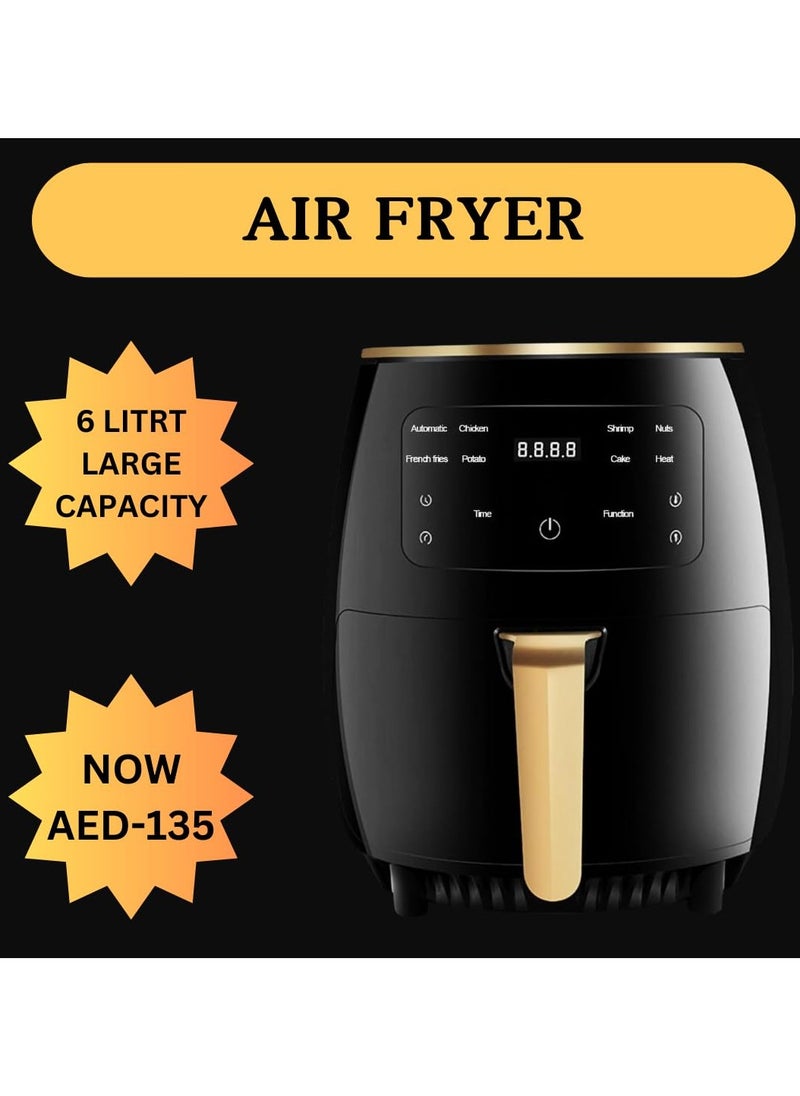 Silver Crest 6L Digital Touch Air Fryer, 2400W Multifunctional, Non-Stick Basket for Frying, Grilling, Roasting, Baking & Toasting - Black