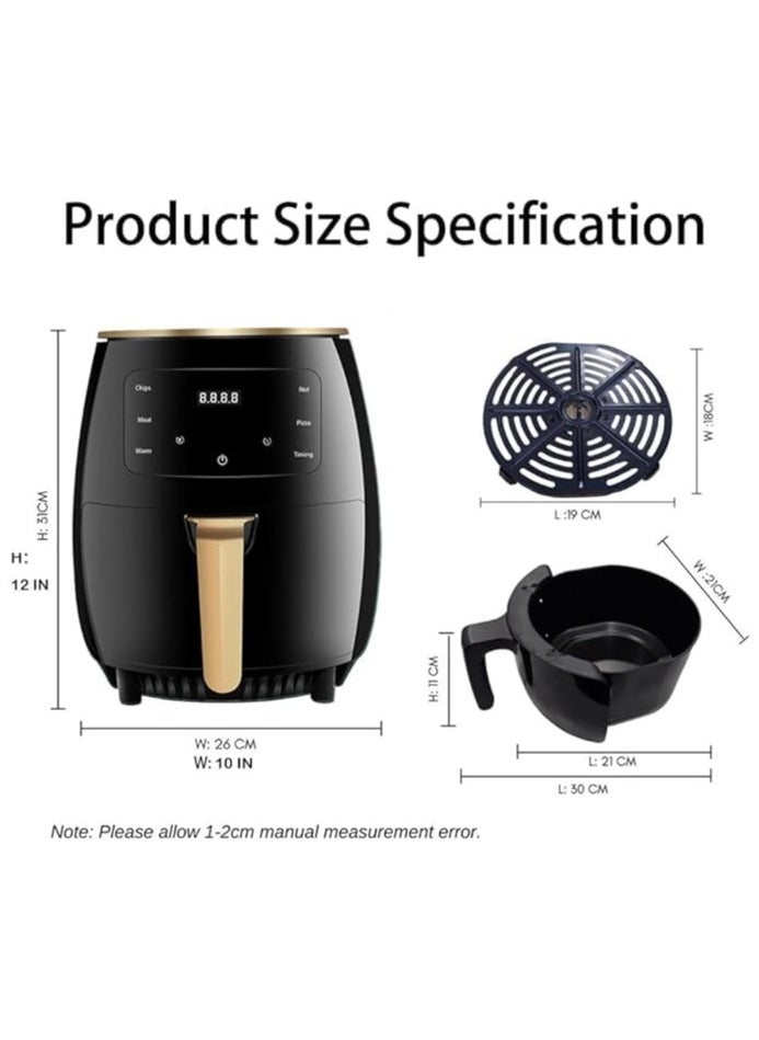 Silver Crest 6L Digital Touch Air Fryer, 2400W Multifunctional, Non-Stick Basket for Frying, Grilling, Roasting, Baking & Toasting - Black