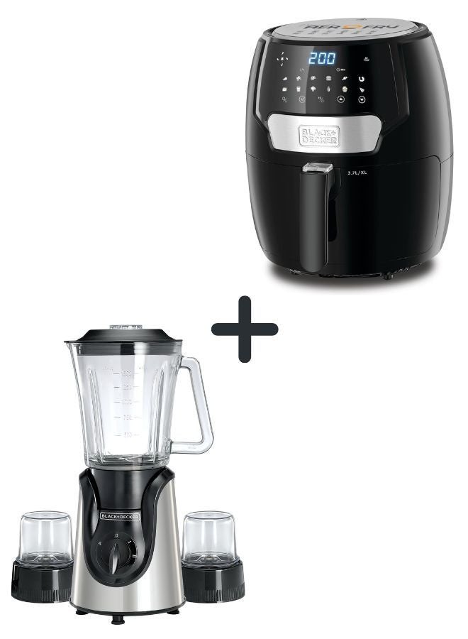 3.7L Digital Air Fryer With 13 Cooking Programs + 1.5L Blender With 600W Motor, Stainless Steel Blades, And Grinder Mill 5 L 1500 W AF4037-B5+BGG600-B9 Black