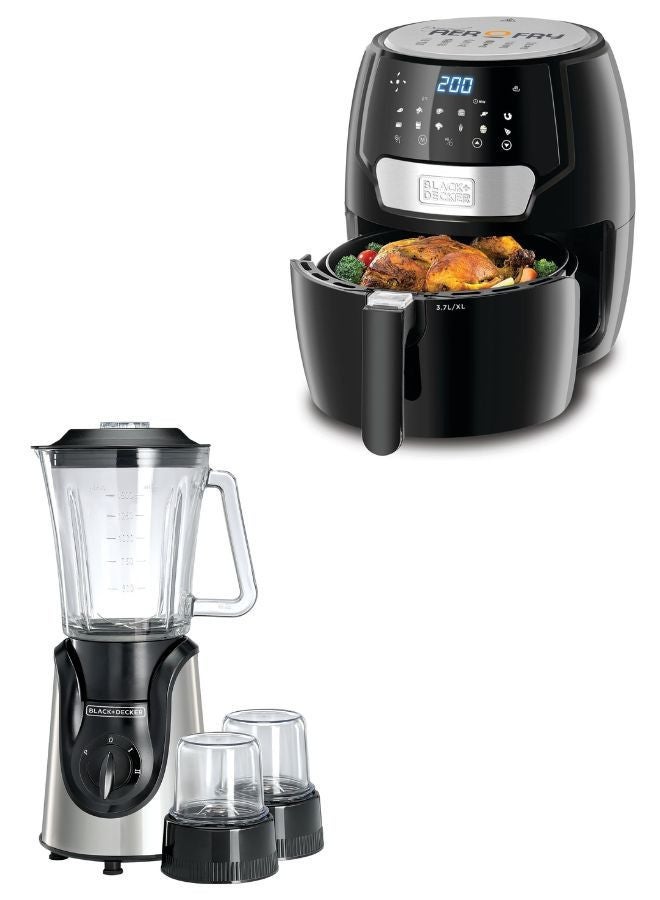 3.7L Digital Air Fryer With 13 Cooking Programs + 1.5L Blender With 600W Motor, Stainless Steel Blades, And Grinder Mill 5 L 1500 W AF4037-B5+BGG600-B9 Black