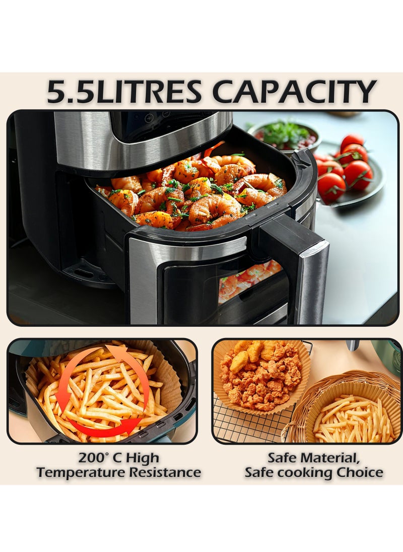 Airfryer 5.5L–Non-Stick bucket & Digital Temperature Control–The smart fryer Ideal for Frying, Grilling, Roasting, Baking, & Toasting Vegetables, French Fries, Meat & Fish (10 free paper liners)