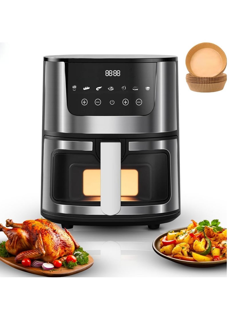 Airfryer 5.5L–Non-Stick bucket & Digital Temperature Control–The smart fryer Ideal for Frying, Grilling, Roasting, Baking, & Toasting Vegetables, French Fries, Meat & Fish (10 free paper liners)