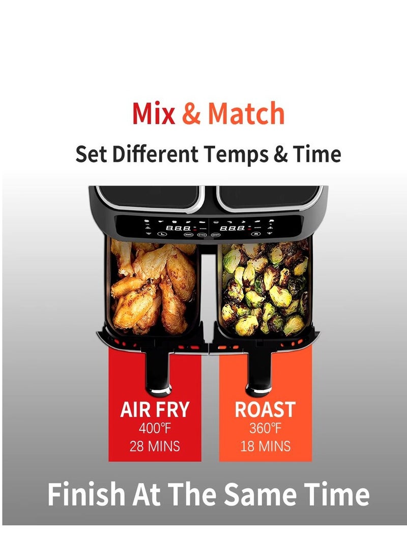 Disnie 8L Air Fryer, Oil less Cooking Air Fryer Electric Oven with Double Non-Stick Basket, Touch Control, 10 Different Customizable Cooking Dual Door