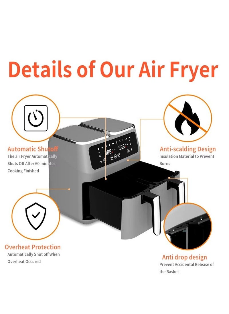 Disnie 8L Air Fryer, Oil less Cooking Air Fryer Electric Oven with Double Non-Stick Basket, Touch Control, 10 Different Customizable Cooking Dual Door