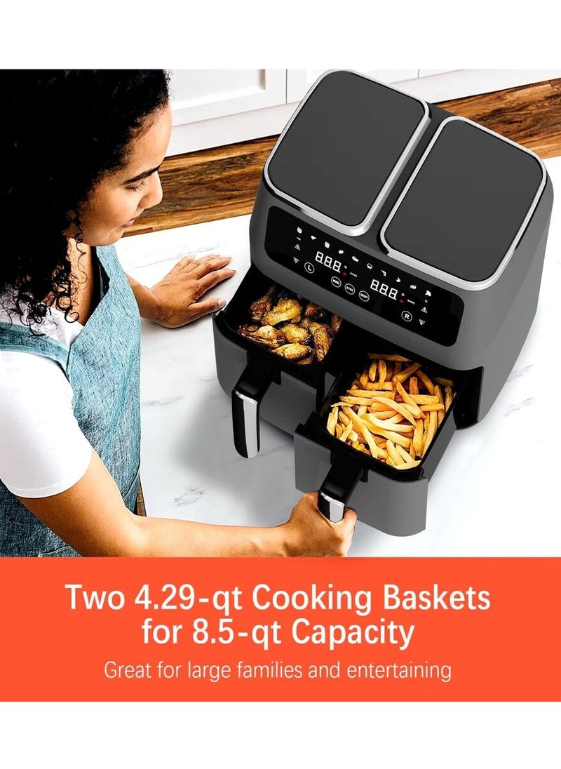 Disnie 8L Air Fryer, Oil less Cooking Air Fryer Electric Oven with Double Non-Stick Basket, Touch Control, 10 Different Customizable Cooking Dual Door