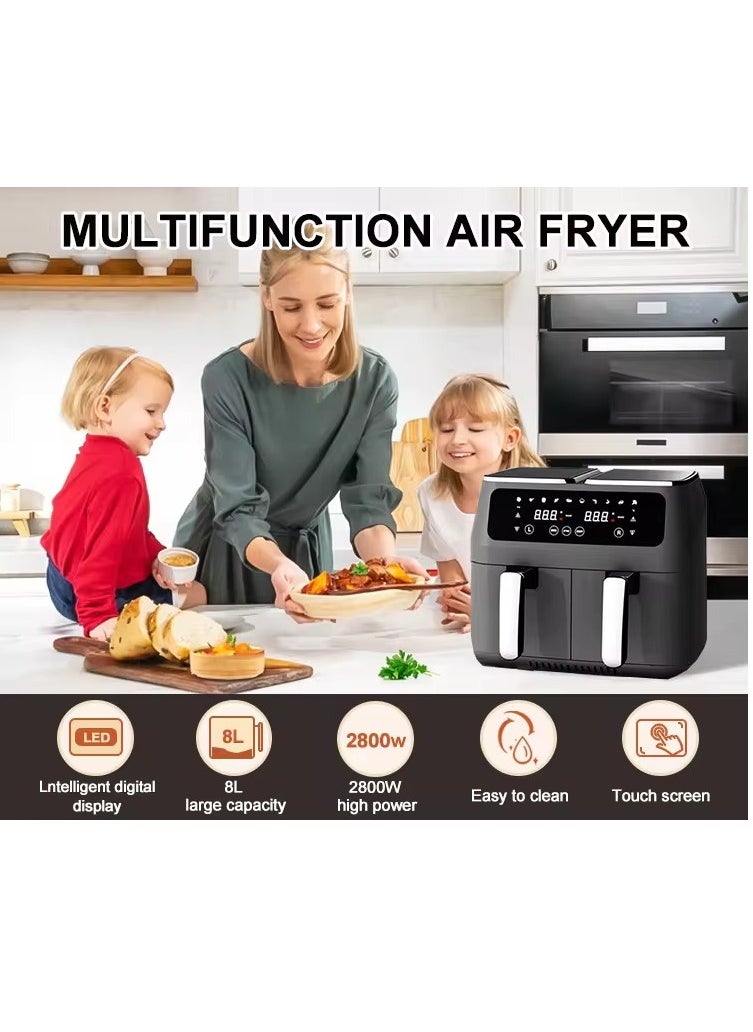 Disnie 8L Air Fryer, Oil less Cooking Air Fryer Electric Oven with Double Non-Stick Basket, Touch Control, 10 Different Customizable Cooking Dual Door