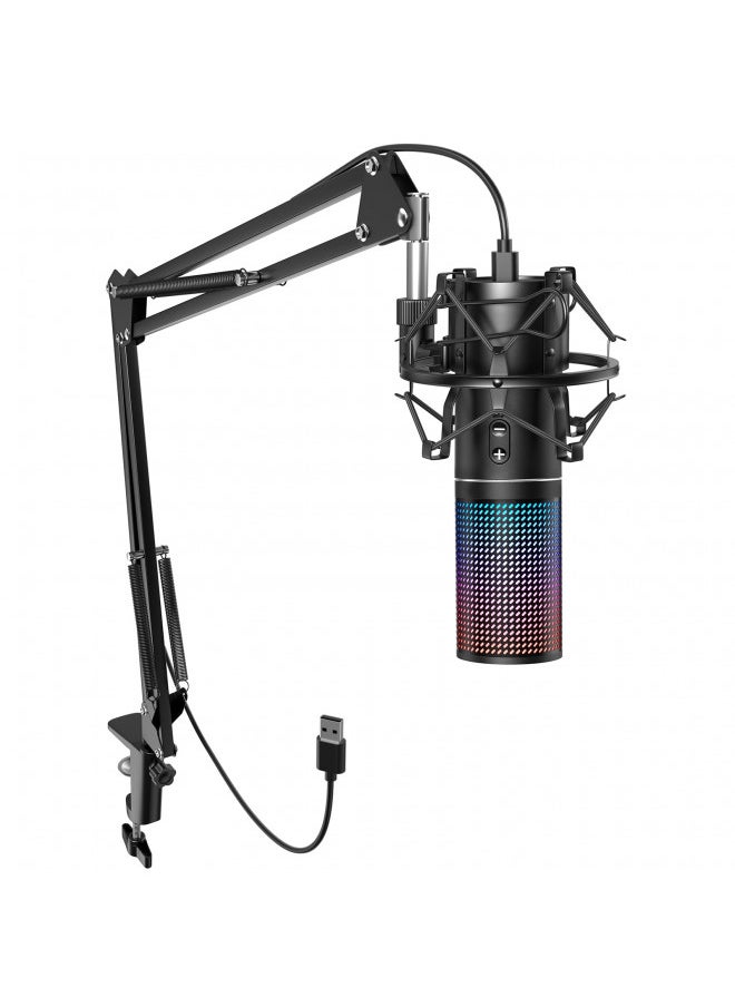 RGB Gaming Mic, TONOR USB PC Microphone with Adjustable Boom Arm, Quick Mute Button for Streaming, Podcasting, Recording, Singing, Condenser Cardioid Microfono Kit for PS4/5, Twitch Gamer YouTuber Q9S