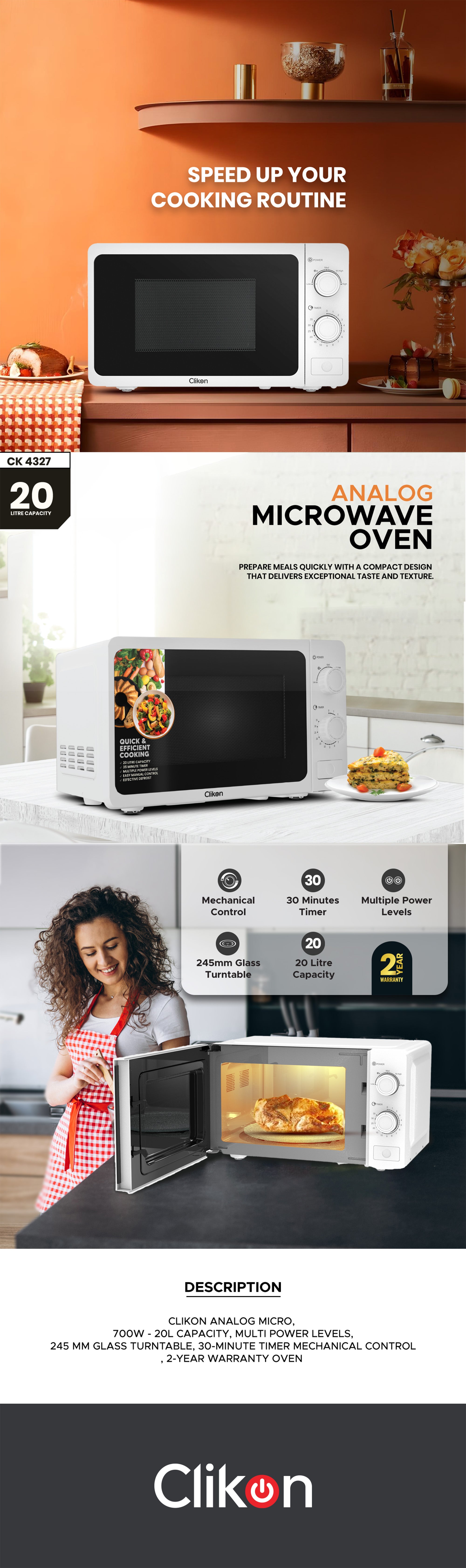 Microwave Oven With 5 Power Levels And 35 Minute Timer 20 L 700 W CK4327 White