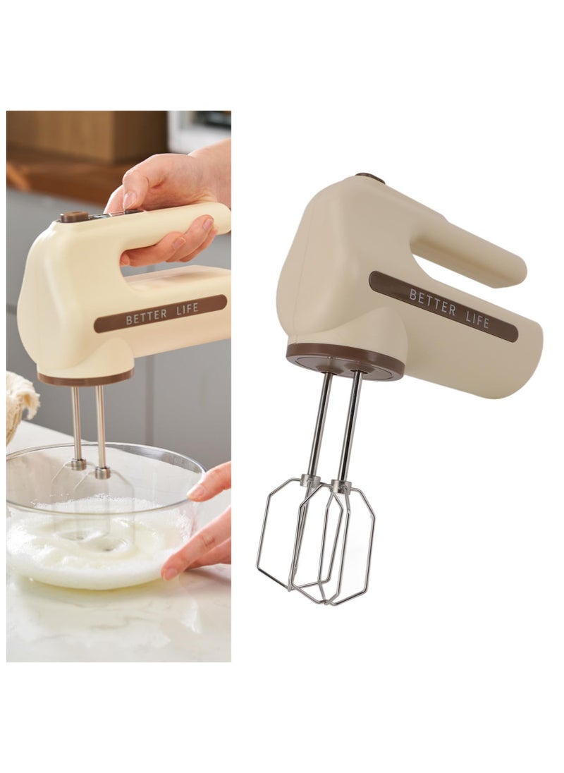 Household Cordless Electric Hand Mixer Egg Beater 5 Speed Electric Hand Mixer with Stainless Steel Whisk Khaki