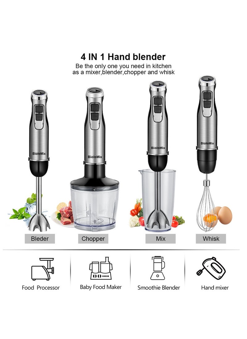 BioloMix - high power hand blender, 4 in 1, 1200W, includes stainless steel ice blades, chopper and smoothie bowl.