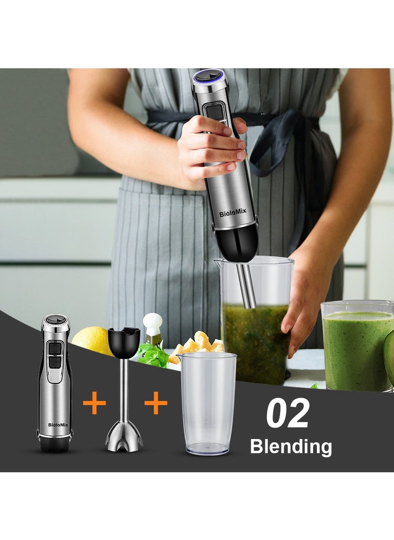 BioloMix - high power hand blender, 4 in 1, 1200W, includes stainless steel ice blades, chopper and smoothie bowl.