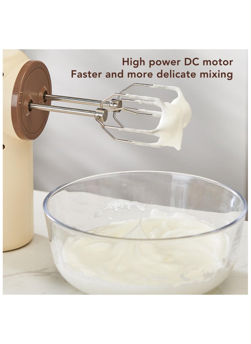 Household Cordless Electric Hand Mixer Egg Beater 5 Speed Electric Hand Mixer with Stainless Steel Whisk Khaki