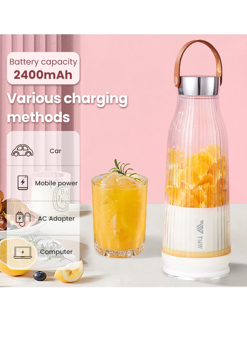 TNW Portable Juicer Cup Fruit Electric Juice Blender 500ML USB Mini Personal Fruit Blender Multifunctional Juicer Drink Blender for Smoothies, Household Fruit Mixer (White)