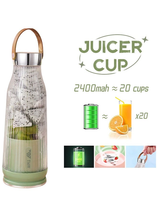 TNW Portable Juicer Cup Fruit Electric Juice Blender 500ML USB Mini Personal Fruit Blender Multifunctional Juicer Drink Blender for Smoothies, Household Fruit Mixer (Green)