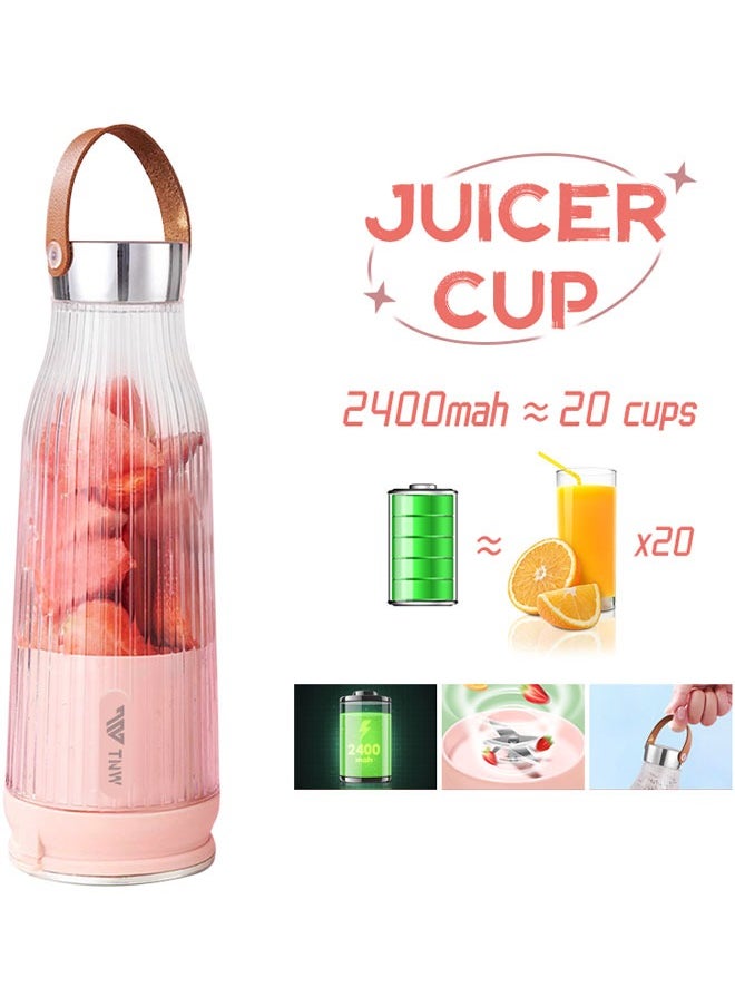 TNW Portable Juicer Cup Fruit Electric Juice Blender 500ML USB Mini Personal Fruit Blender Multifunctional Juicer Drink Blender for Smoothies, Household Fruit Mixer (Pink)