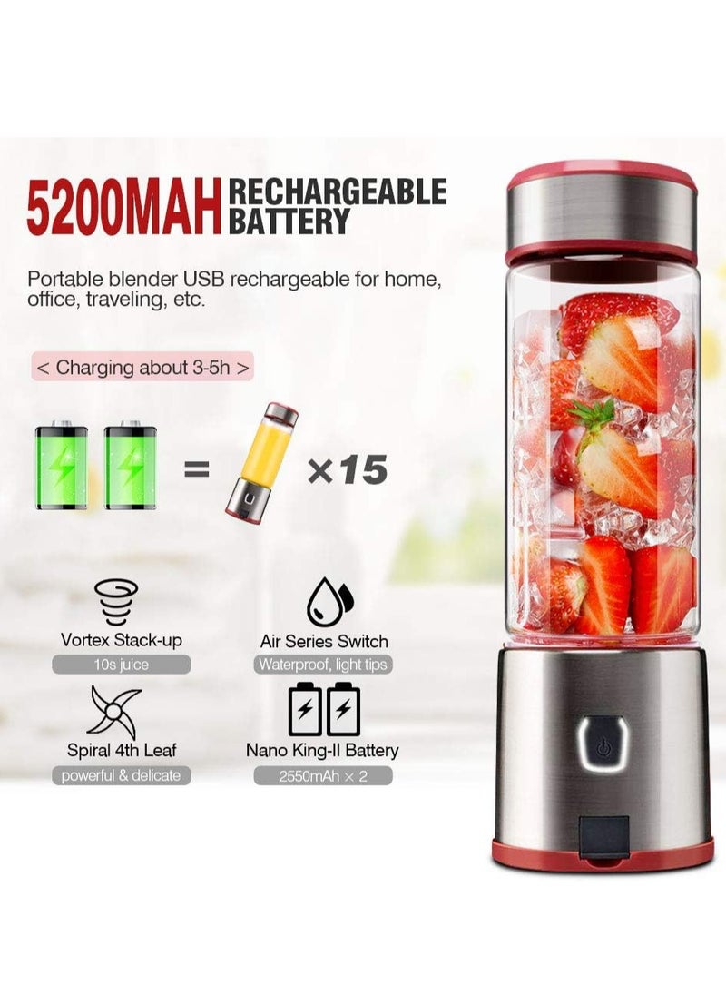 Moxedo Portable Juicer Blender USB Rechargeable 6 Stainless Steel Blades 15oz BPA Free Handheld Personal Mini Blender for Shake and Smoothies