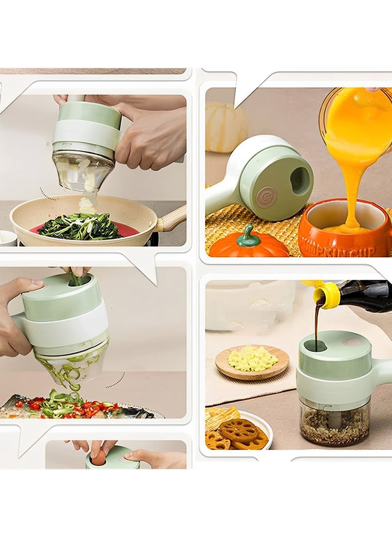 Rechargeable and Portable Food Chopper | 4 in 1 Multifunctional Slicer | Mini Handheld Electric Vegetable and Fruit Chopper | Wireless Masher and Food Cutter Set with 1200 mAh Battery