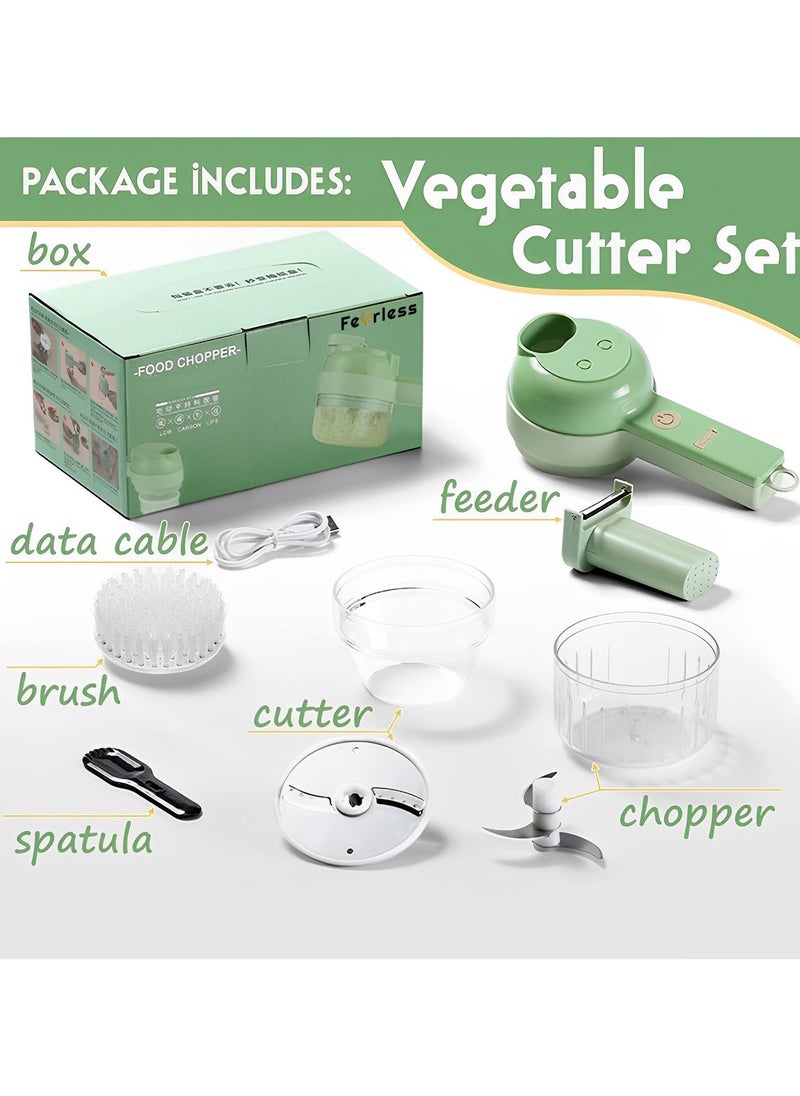 Rechargeable and Portable Food Chopper | 4 in 1 Multifunctional Slicer | Mini Handheld Electric Vegetable and Fruit Chopper | Wireless Masher and Food Cutter Set with 1200 mAh Battery