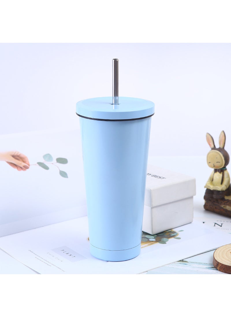 304 Stainless Steel Straw Cup Large Capacity Vacuum Coffee Mug Double Layer Car Tumbler Gift Blue