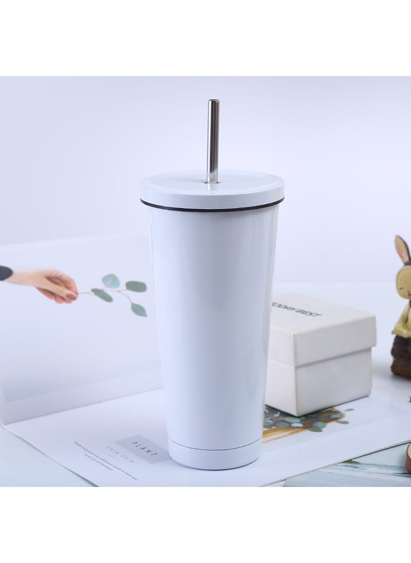 304 Stainless Steel Straw Cup Large Capacity Vacuum Coffee Mug Double Layer Car Tumbler Gift White