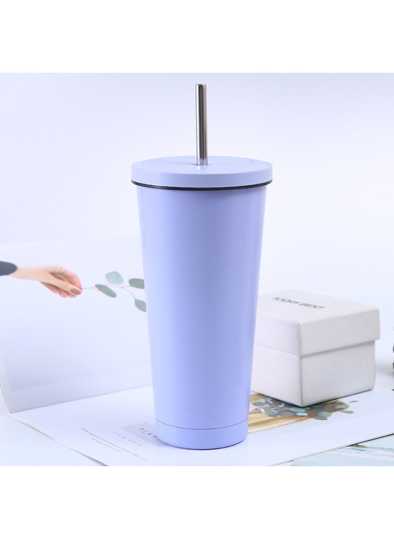 304 Stainless Steel Straw Cup Large Capacity Vacuum Coffee Mug Double Layer Car Tumbler Gift Purple