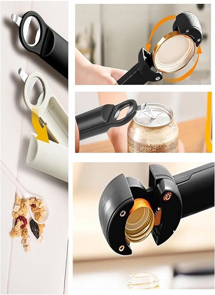 Adjustable Can Opener Bottle Opener, Fits Most Sizes, Effort-saving and Convenient to Use, Jar Lid Remover, Stainless Steel Gear, Family Restaurant, Camping Bar, Suitable for Weak Hands Arthritic Hands, Black 1pc