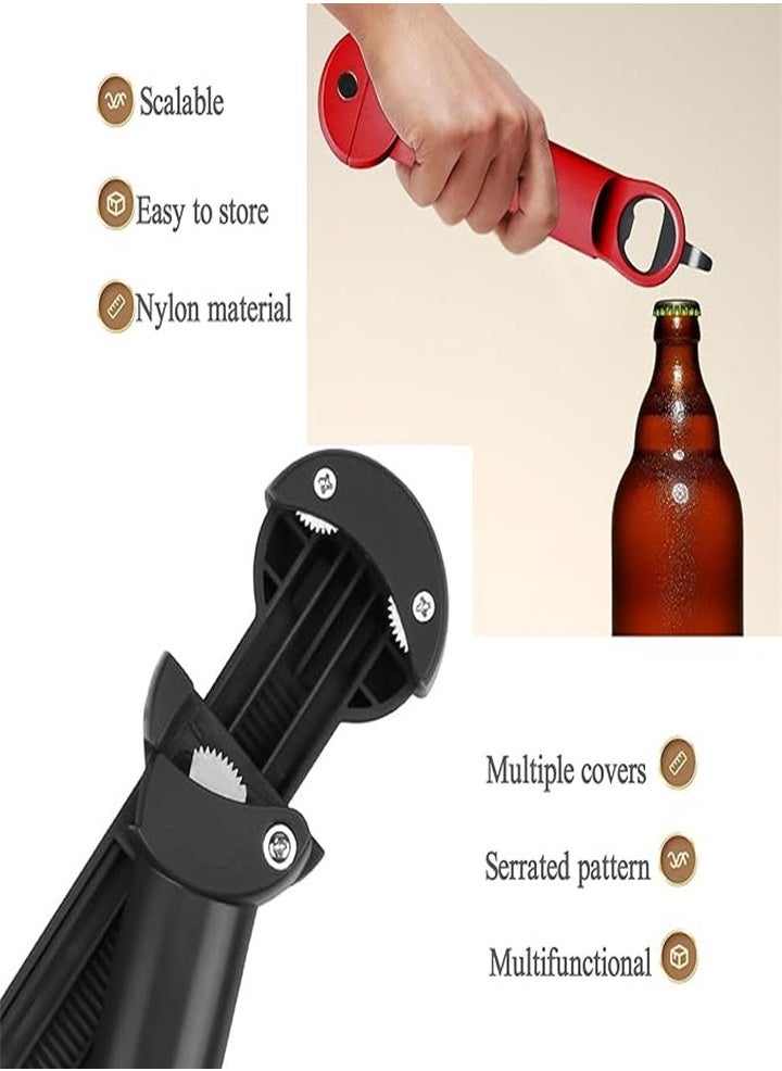 Adjustable Can Opener Bottle Opener, Fits Most Sizes, Effort-saving and Convenient to Use, Jar Lid Remover, Stainless Steel Gear, Family Restaurant, Camping Bar, Suitable for Weak Hands Arthritic Hands, Black 1pc