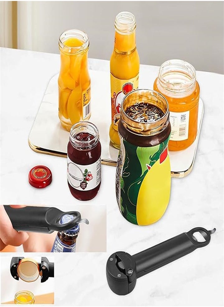 Adjustable Can Opener Bottle Opener, Fits Most Sizes, Effort-saving and Convenient to Use, Jar Lid Remover, Stainless Steel Gear, Family Restaurant, Camping Bar, Suitable for Weak Hands Arthritic Hands, Black 1pc