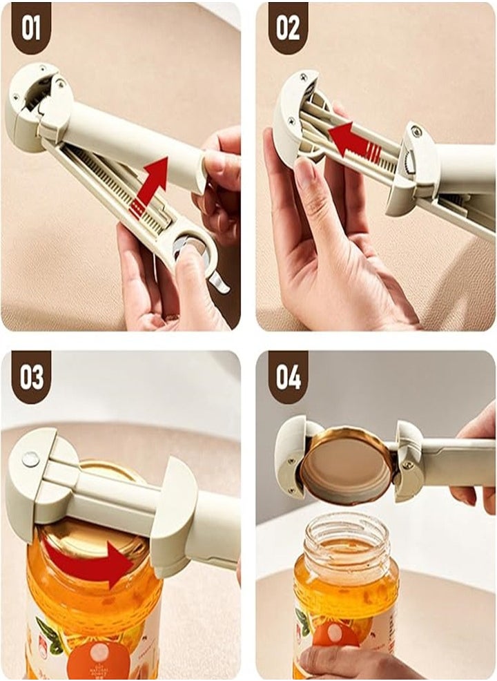 Adjustable can opener bottle opener, suitable for most sizes, labor-saving and convenient to use, jar lid remover, stainless steel gear, home restaurant, camping bar, suitable for weak hands, arthritic hands, red 1pc