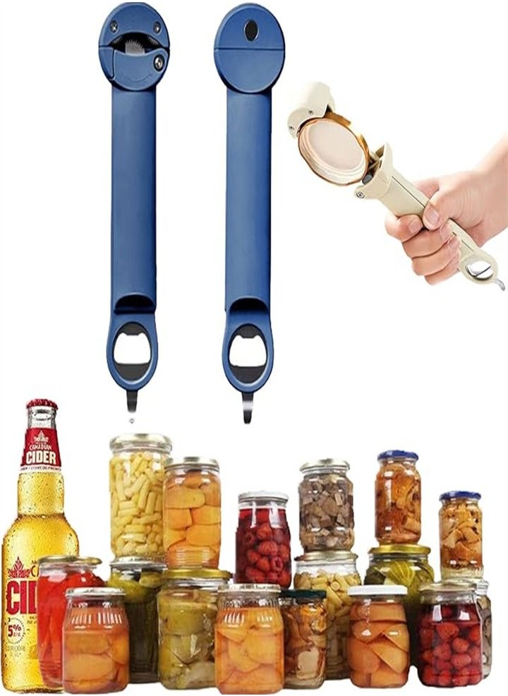 Adjustable Can Opener Bottle Opener, Fits Most Sizes, Effort-saving and Convenient to Use, Jar Lid Remover, Stainless Steel Gear, Home Restaurant, Camping Bar, Suitable for Weak Hands Arthritic Hands, Blue 1pc