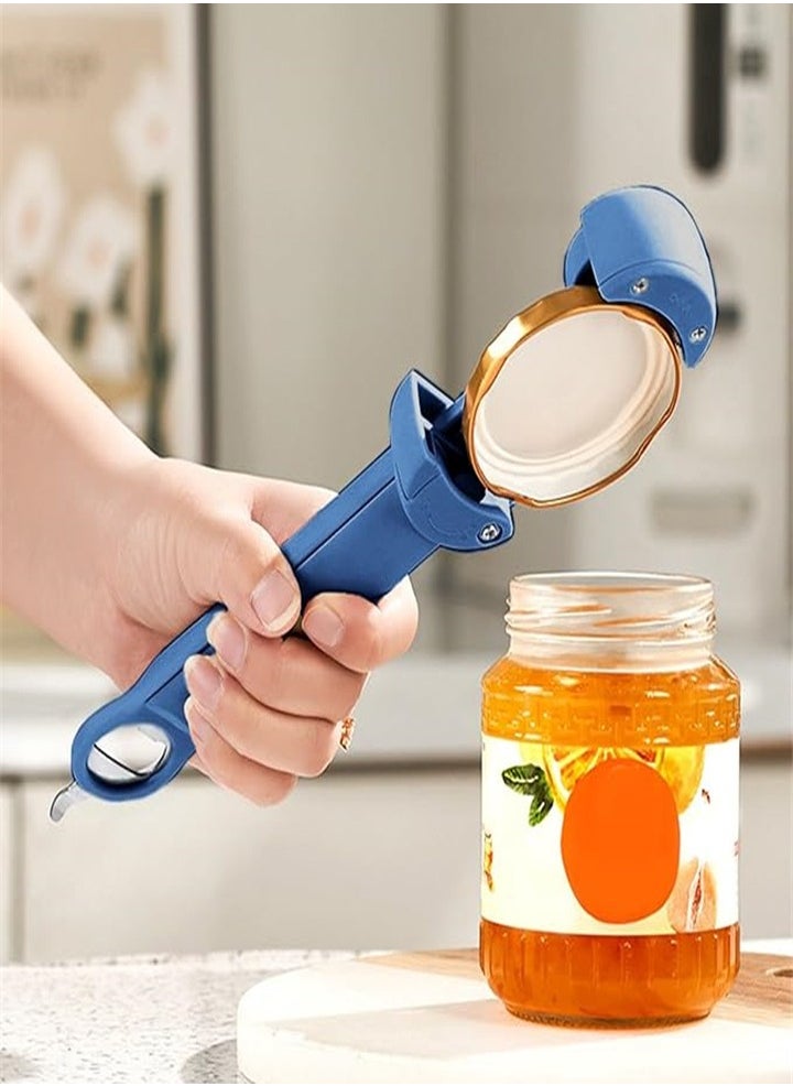 Adjustable Can Opener Bottle Opener, Fits Most Sizes, Effort-saving and Convenient to Use, Jar Lid Remover, Stainless Steel Gear, Home Restaurant, Camping Bar, Suitable for Weak Hands Arthritic Hands, Blue 1pc