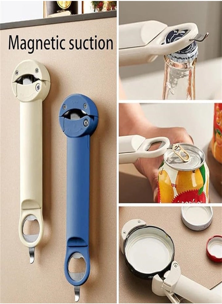 Adjustable Can Opener Bottle Opener, Fits Most Sizes, Effort-saving and Convenient to Use, Jar Lid Remover, Stainless Steel Gear, Home Restaurant, Camping Bar, Suitable for Weak Hands Arthritic Hands, Blue 1pc