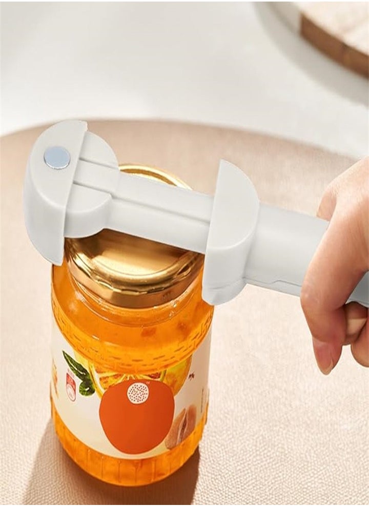 Adjustable Can Opener Bottle Opener, Fits Most Sizes, Effort-saving and Convenient to Use, Jar Lid Remover, Stainless Steel Gear, Family Restaurant, Camping Bar, Suitable for Weak Hands Arthritic Hands, White 1pc