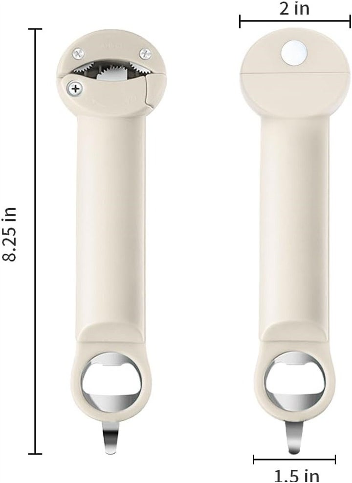 Adjustable Can Opener Bottle Opener, Fits Most Sizes, Effort-saving and Convenient to Use, Jar Lid Remover, Stainless Steel Gear, Family Restaurant, Camping Bar, Suitable for Weak Hands Arthritic Hands, White 1pc